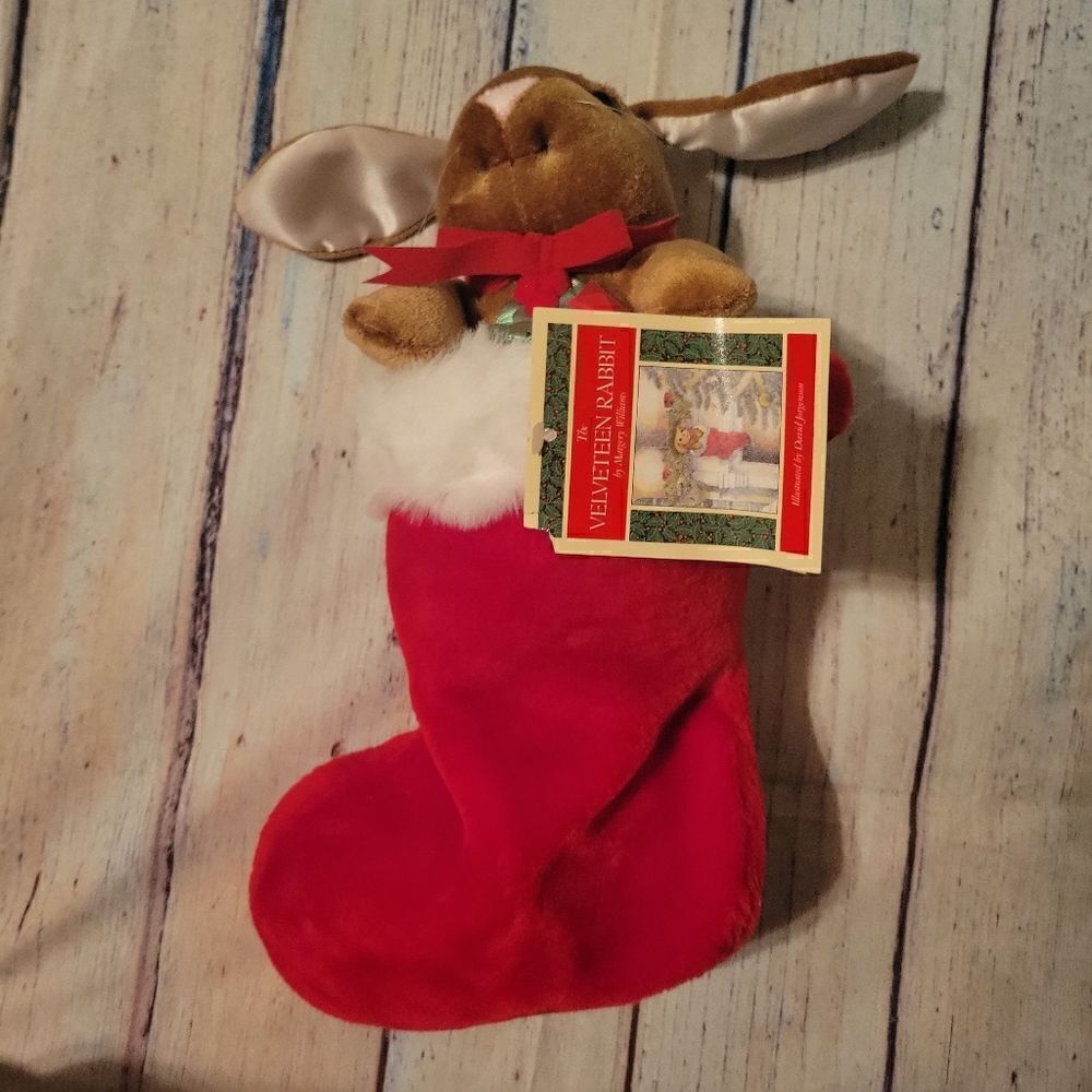 Velveteen Rabbit Brown Red Plush Bunny Stuffed Animal & Christmas Stocking NWT